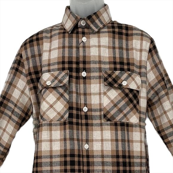 Boohoo Man Long Sleeve Checked Overshirt in Taupe Size Small - Picture 2 of 14